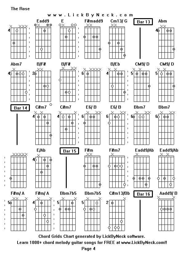 Chord Grids Chart of chord melody fingerstyle guitar song-The Rose,generated by LickByNeck software.